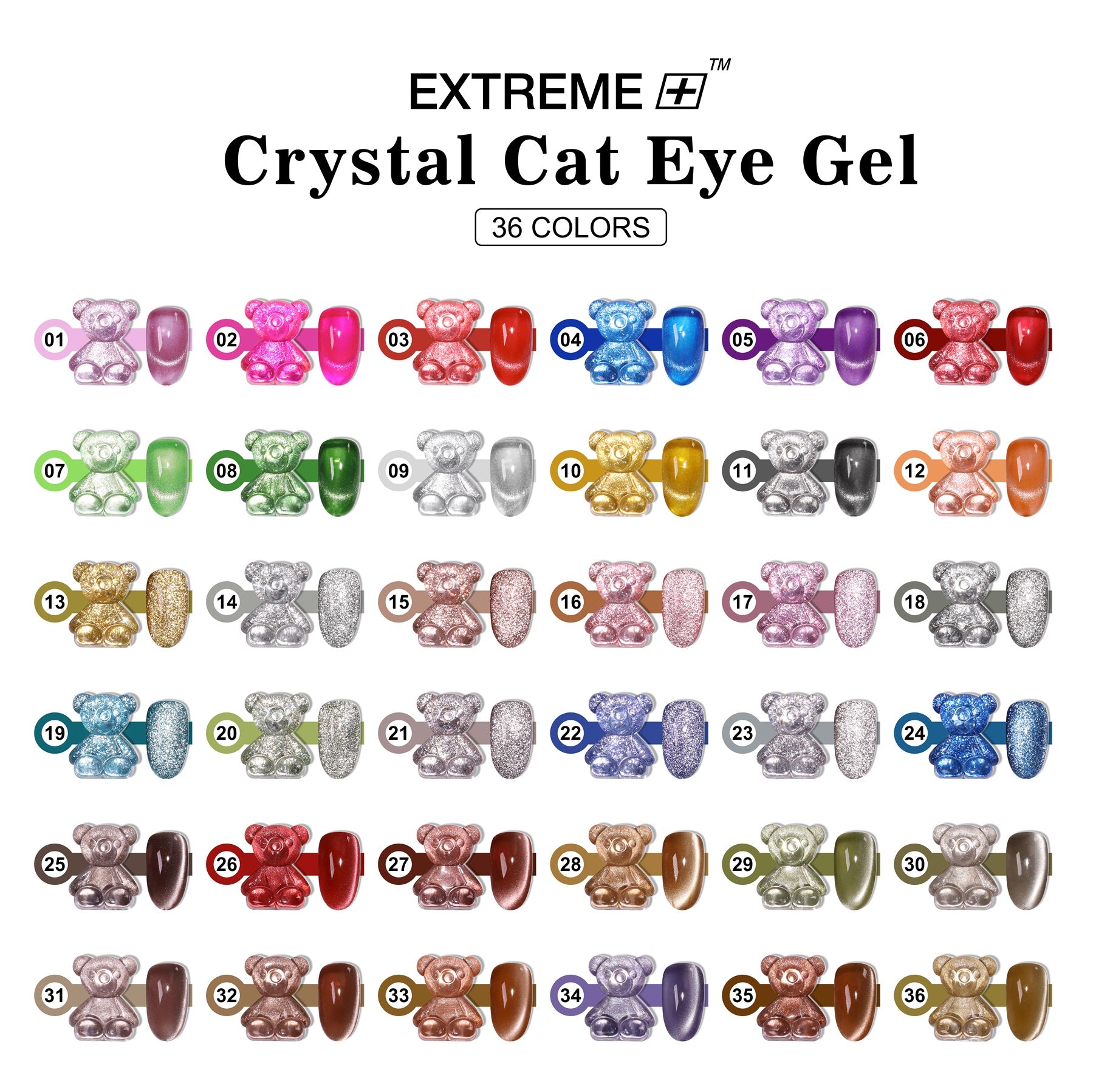 Extreme+ Crystal Cat Eye Gel - Combo 12 colors