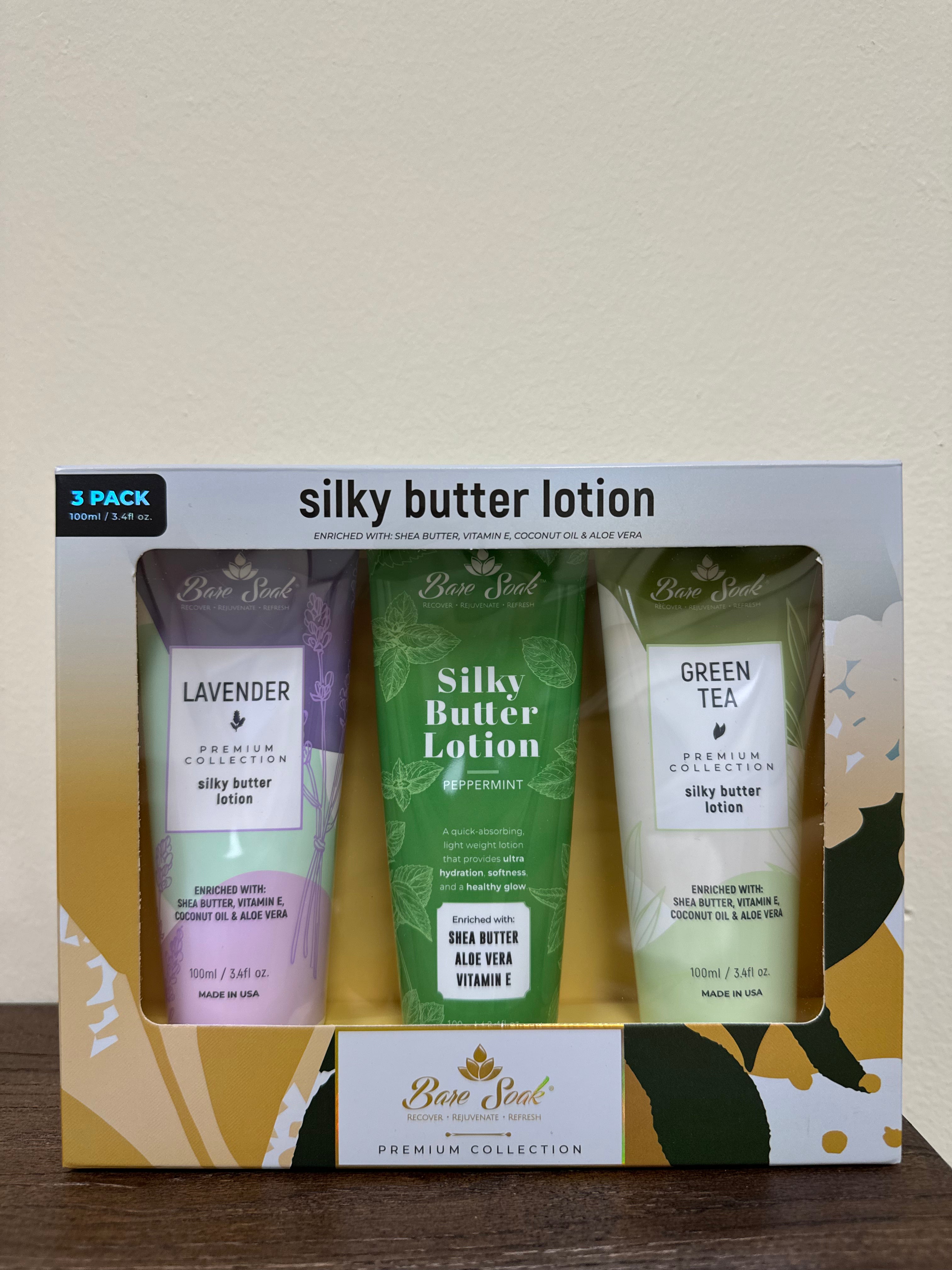 Bare Soak Silky Butter Lotion for Hands and Feet - Enriched with Shea Butter, Aloe, and Vitamin E - Moisturizing, Hydrating, Skin Care, Dry Skin Relief. 3 pack