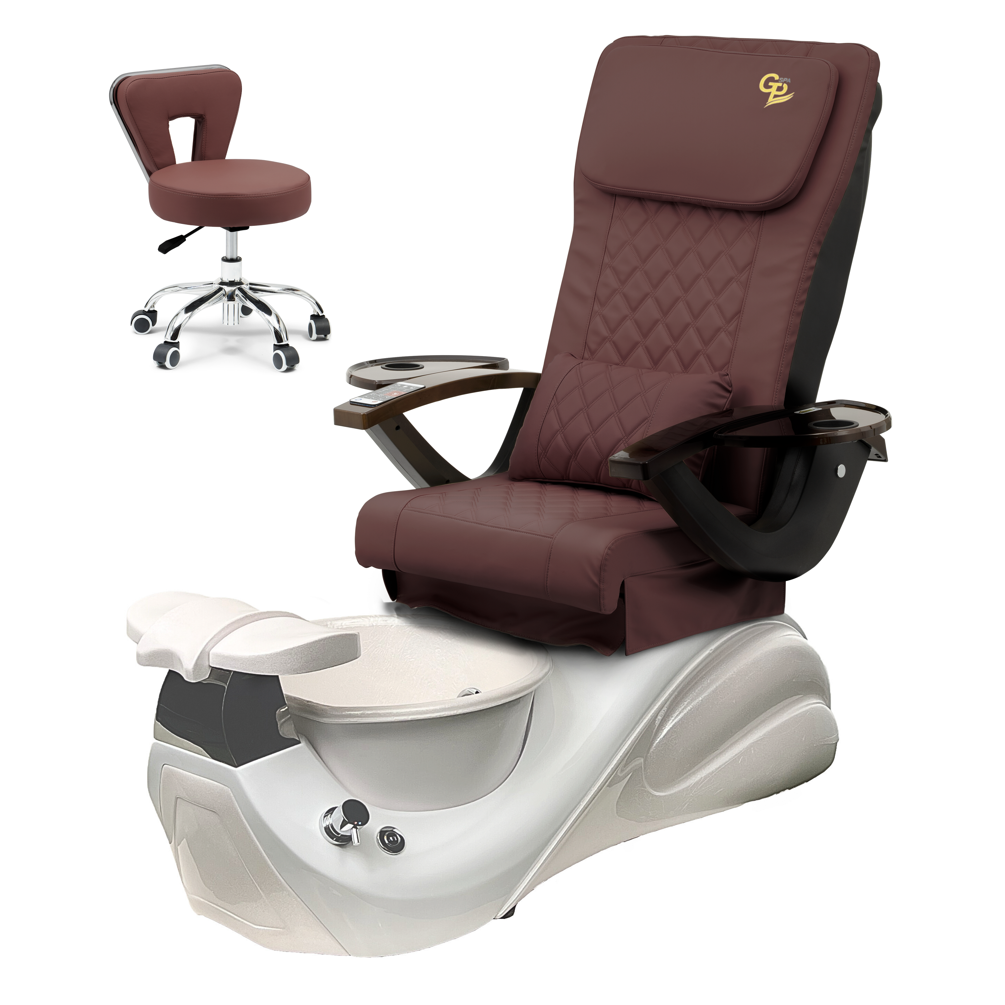 Vespa Pedicure Spa Chair  - White Base - Marble Bowl Machiato - C01 Leather