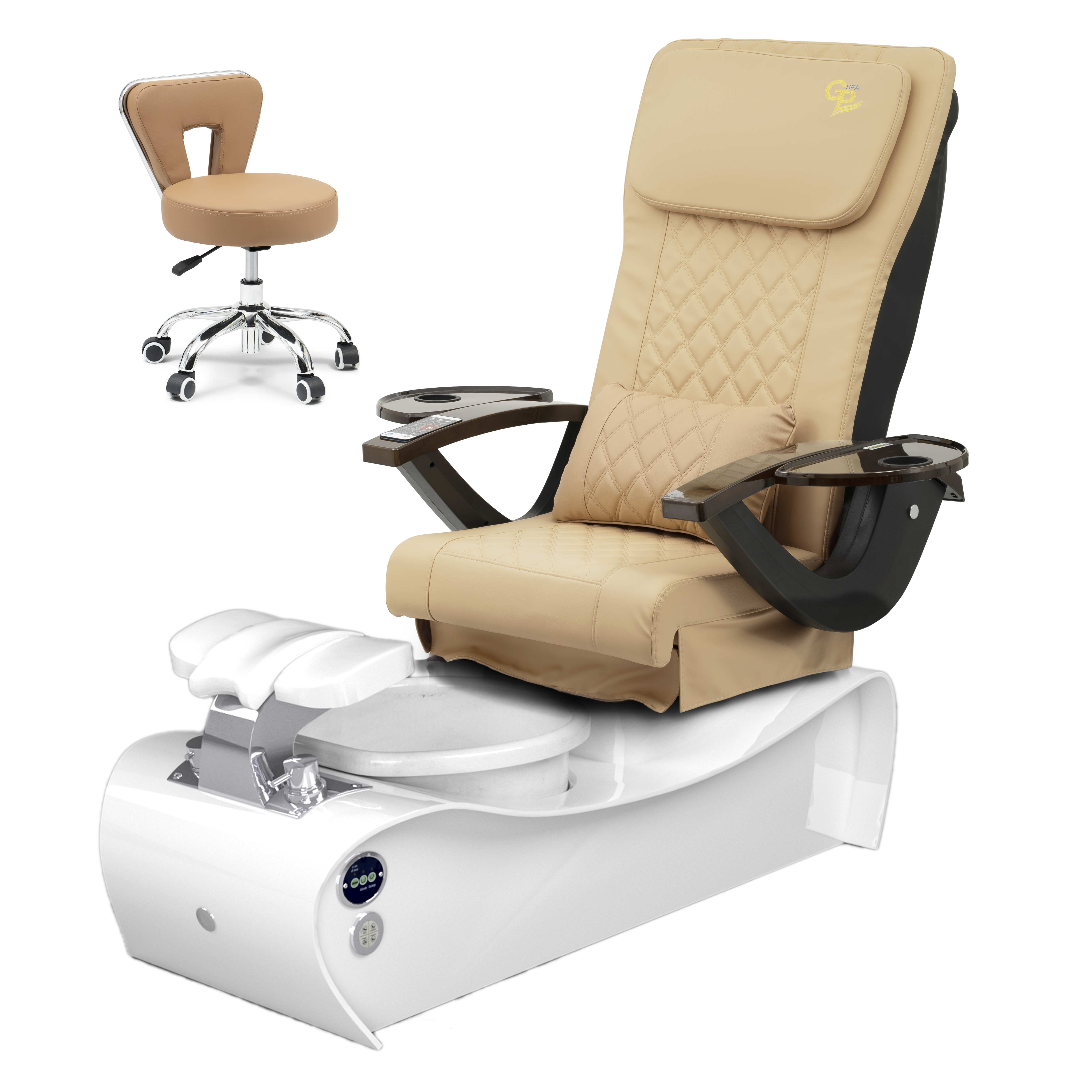 Thunder Pedicure Spa Chair  - White Base - Marble Bowl White - C01 Leather