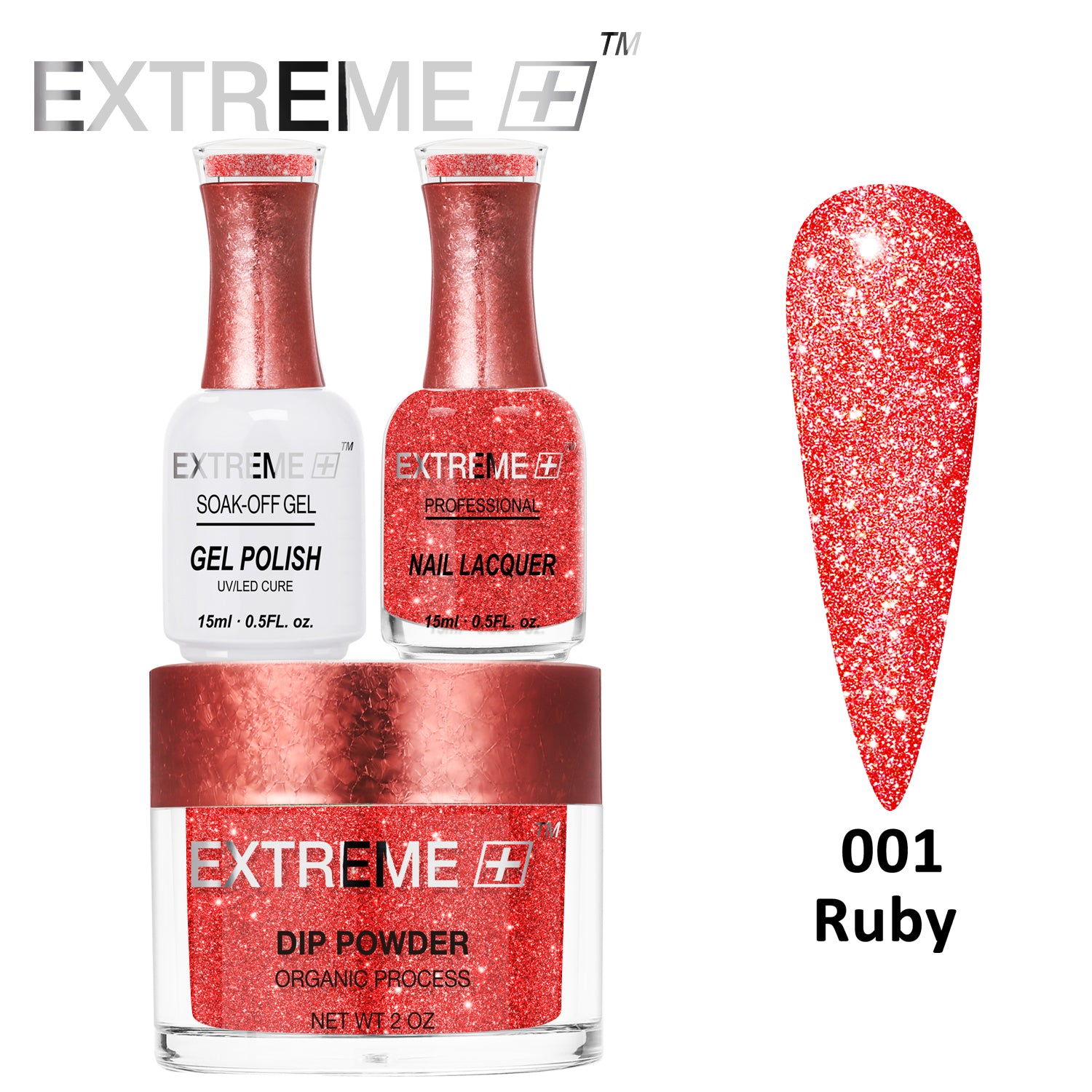 EXTREME+ Flashlight on Nail Reflective Glitter Trio Kit - #001 Ruby