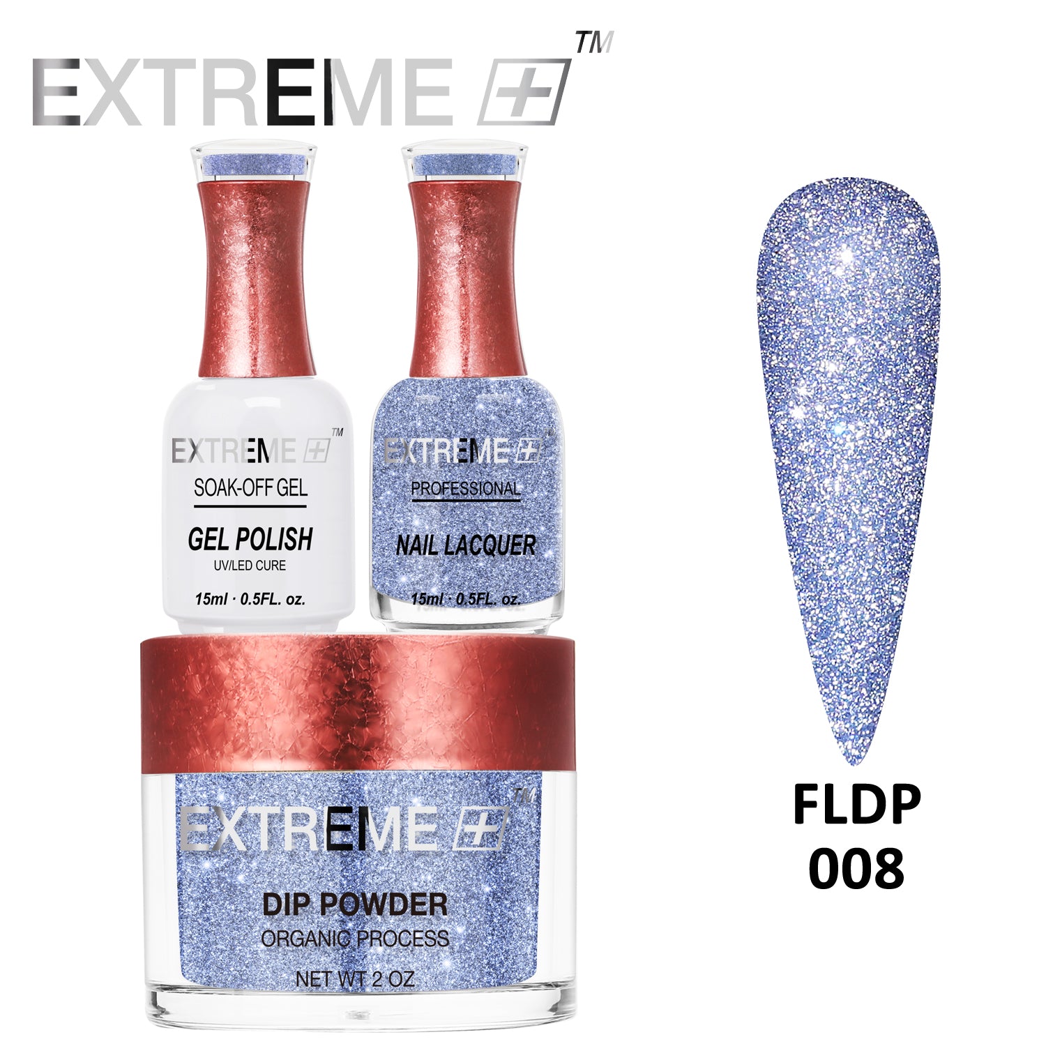 EXTREME+ Flashlight on Nail Reflective Glitter Trio Kit - #008 Pigeon