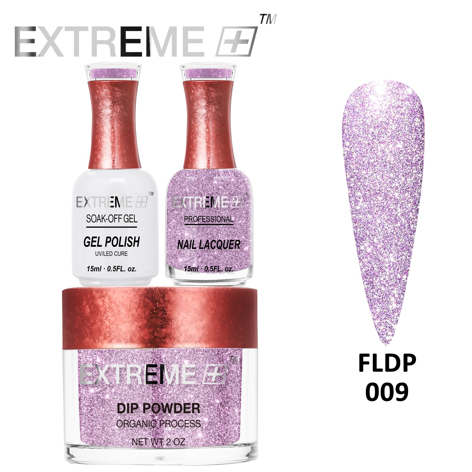 EXTREME+ Flashlight on Nail Reflective Glitter Trio Kit - #009 Rose Pink