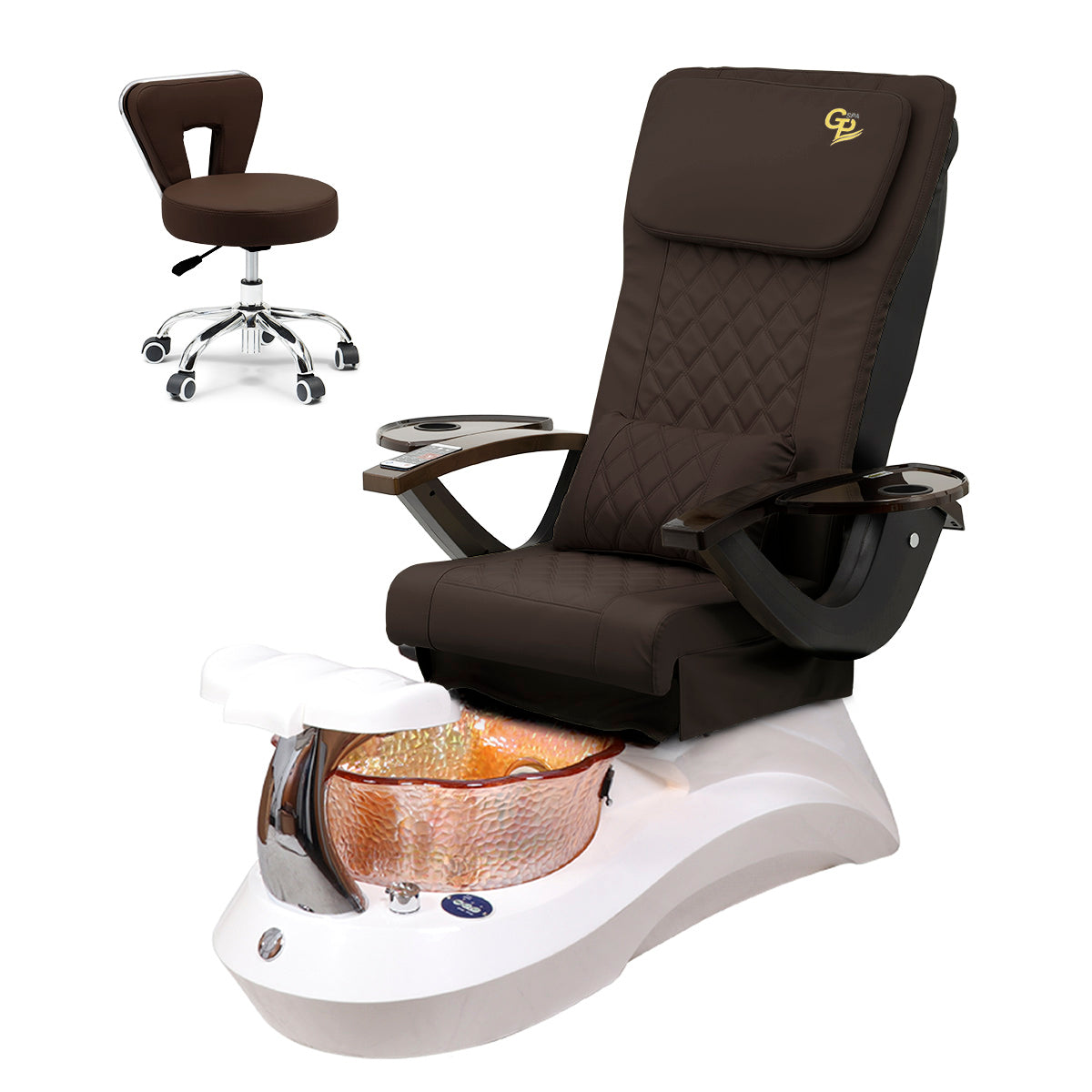 Falcon Pedicure Spa Chair Complete Set with Pedi Stool - White Base - Orange Bowl - C01 Leather