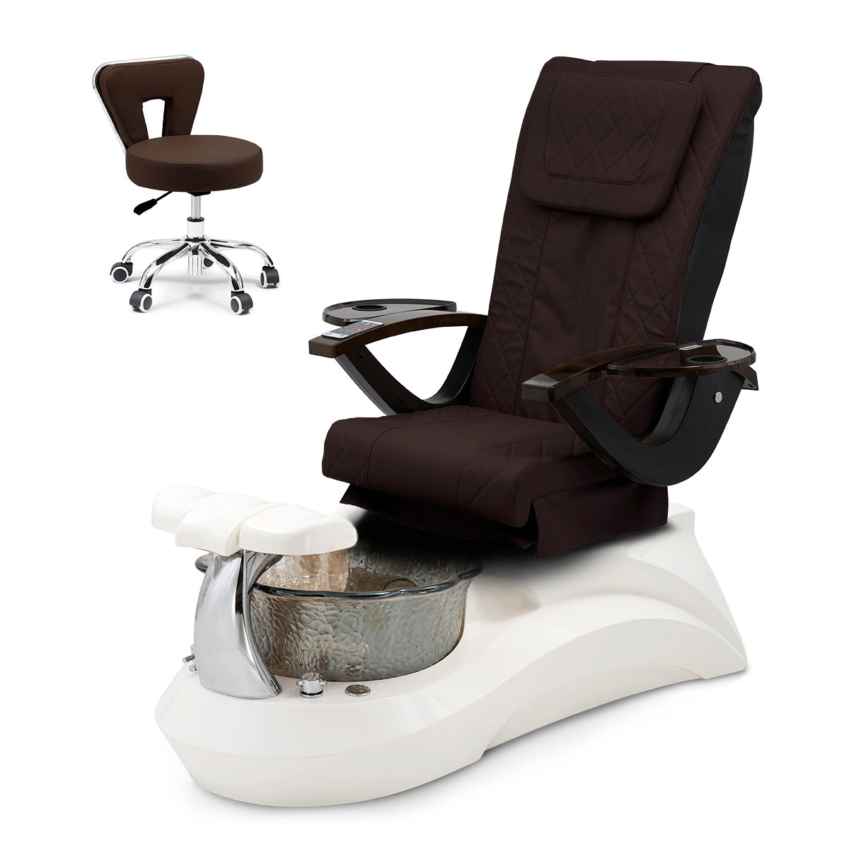 Falcon Pedicure Spa Chair Complete Set with Pedi Stool - White Base - Smoky Bowl - Diamond Leather