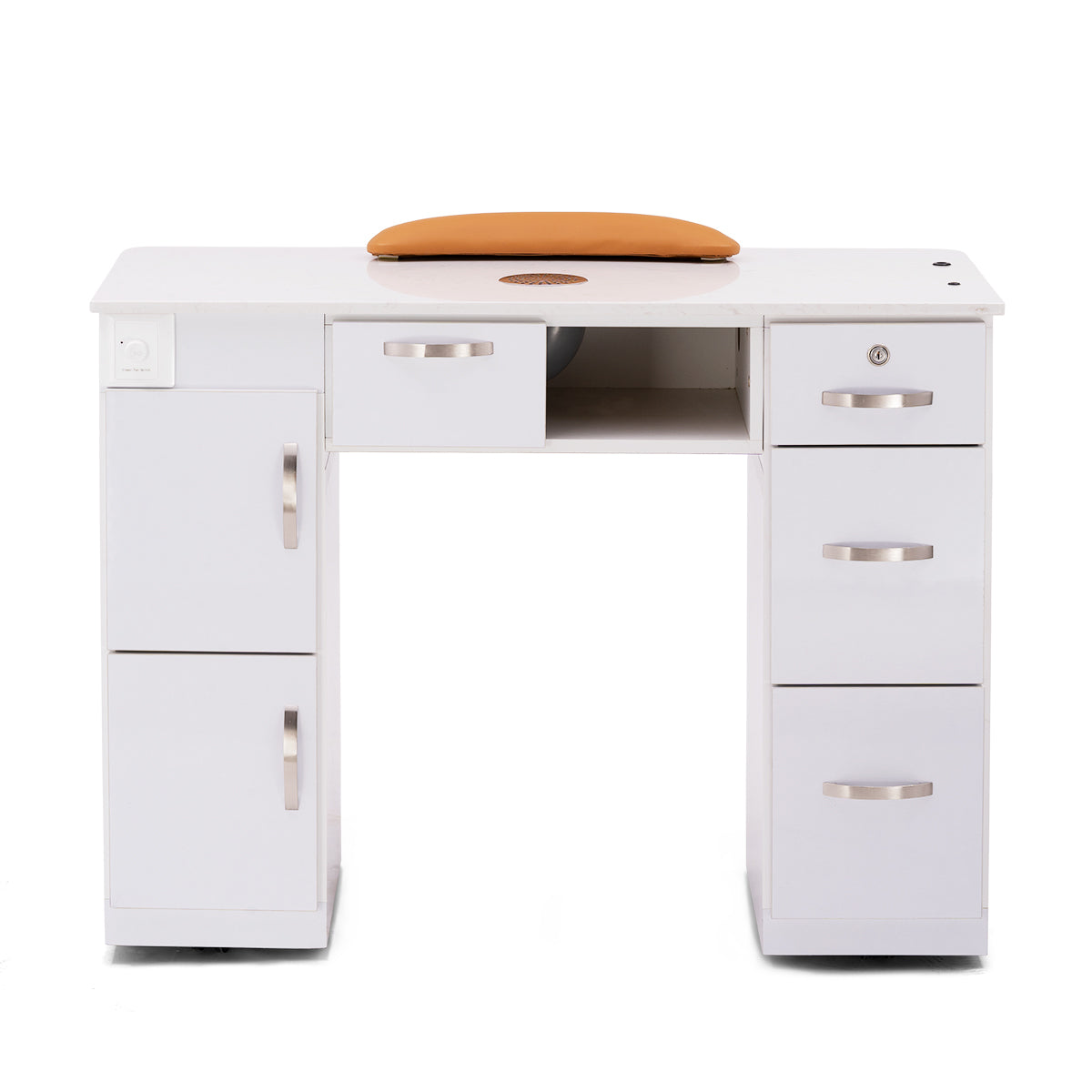 Nail Table - T02W - with Vent Hood - White Shiney Silver