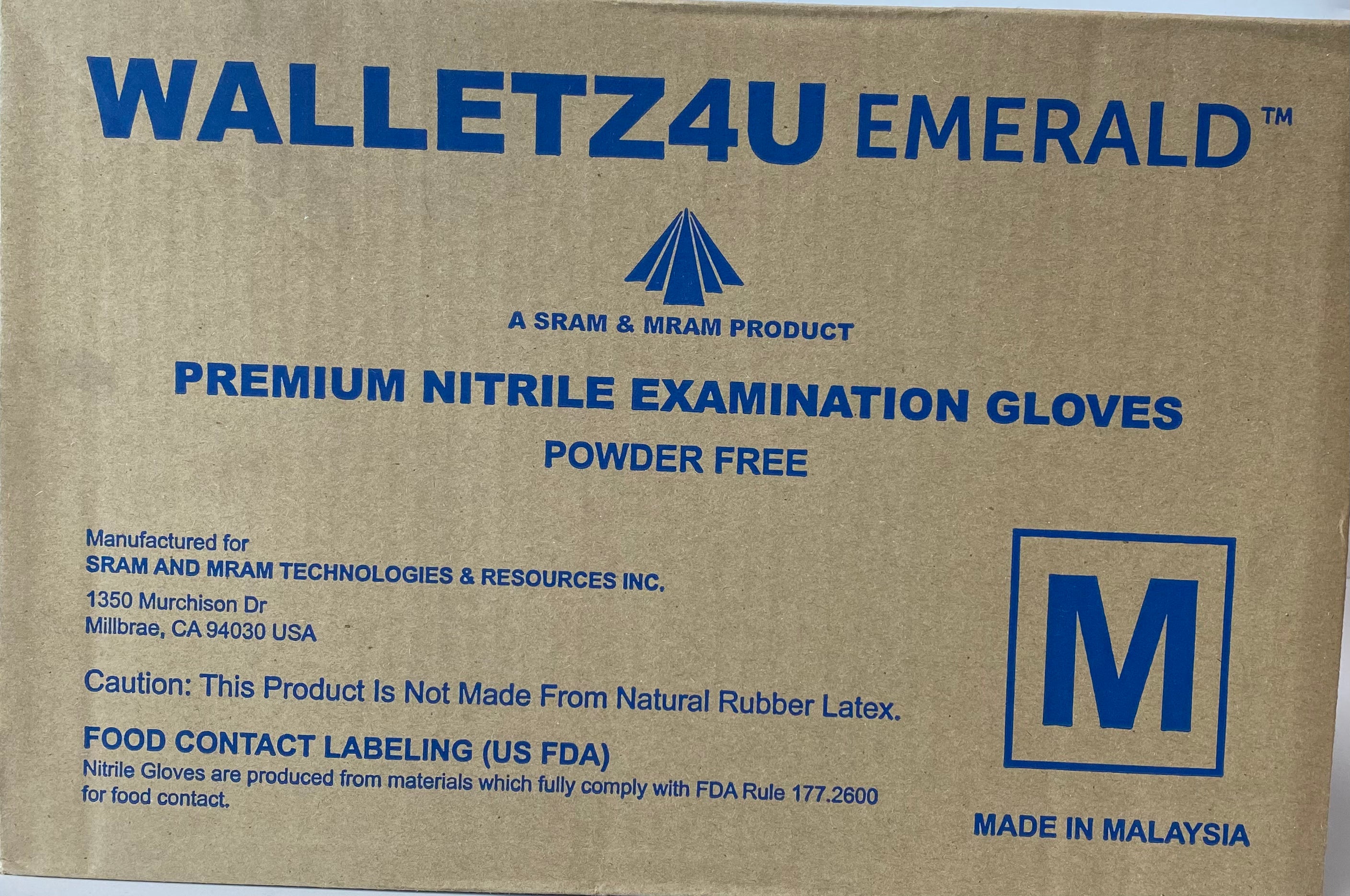 Walletz4u Gloves, Powder Free Nitrile Exam Gloves - Medium Size