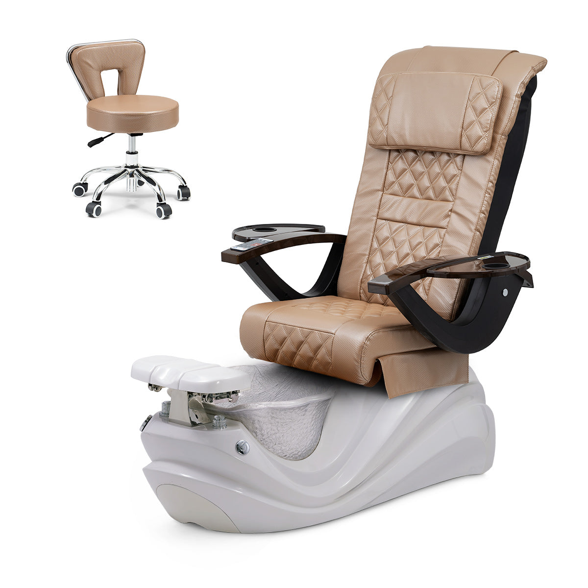 Lotus Pedicure Spa Chair Complete Set with Pedi Stool - Silver Base - Silver Resin Bowl - Carbon Fiber