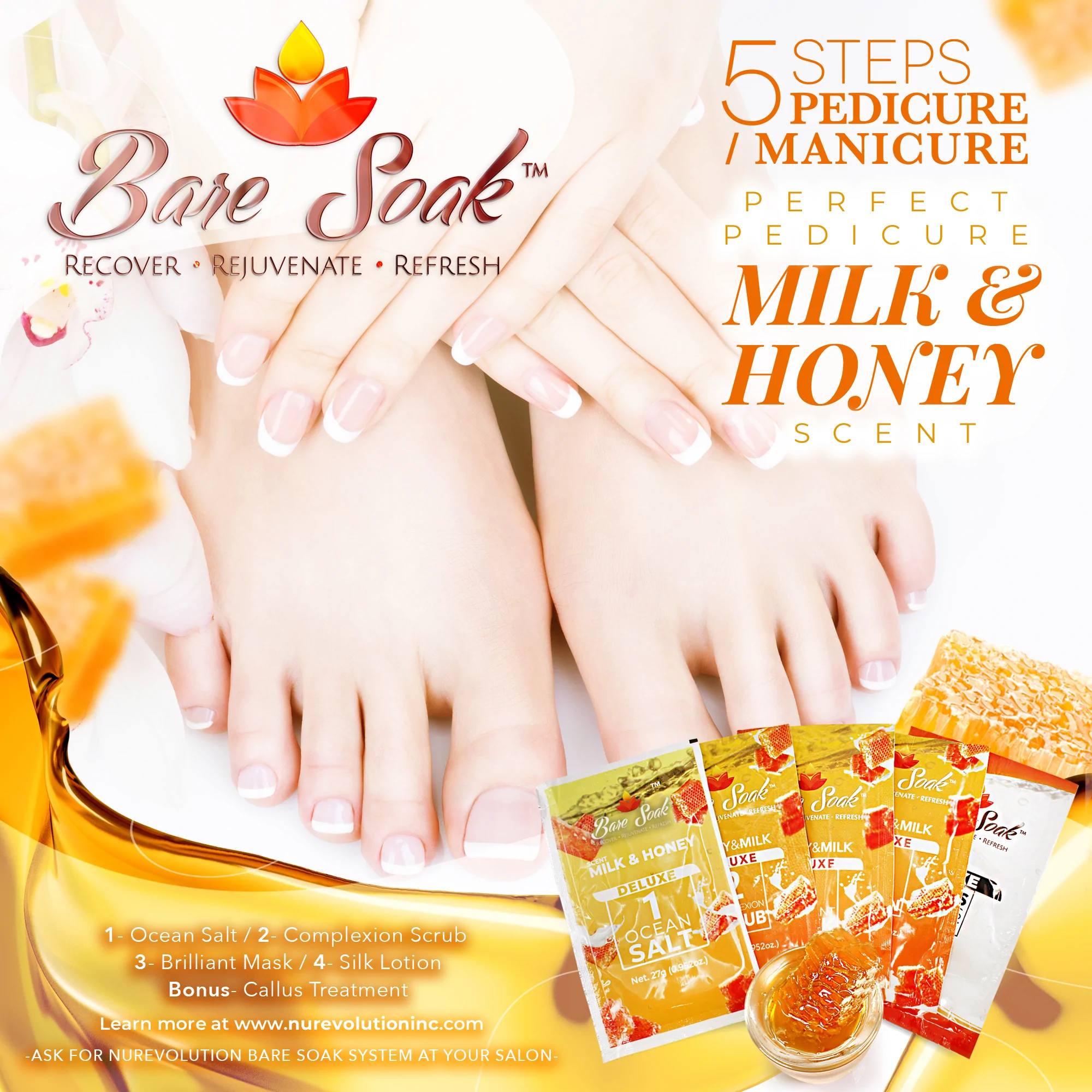 NuRevolution Deluxe 5 Steps Pedicure - Mật ong &amp; Sữa